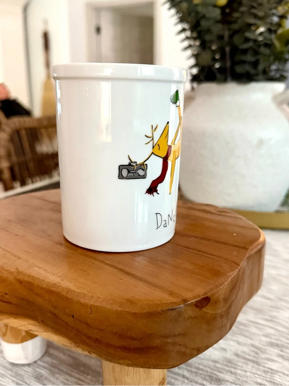 Pottery Barn “Dancer” reindeer mug, White porcelain.